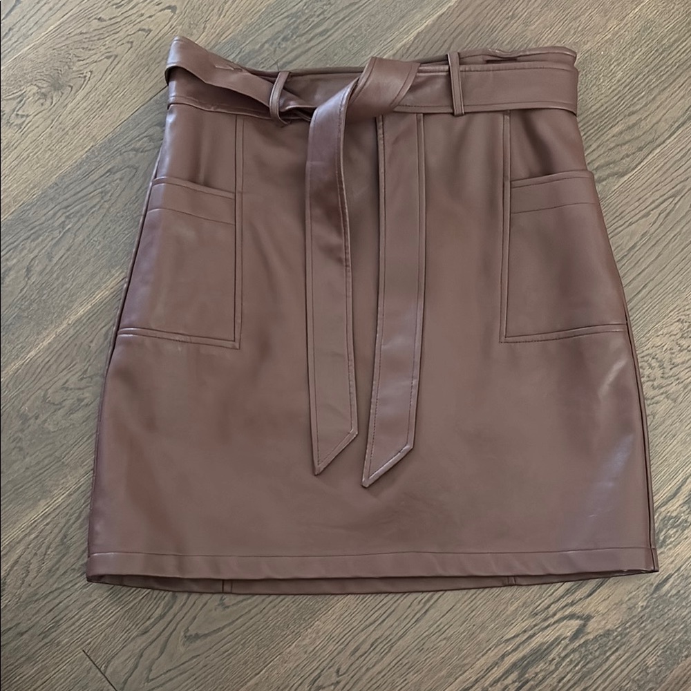 Bagatelle Brown Mini Pencil Skirt with Tie Front